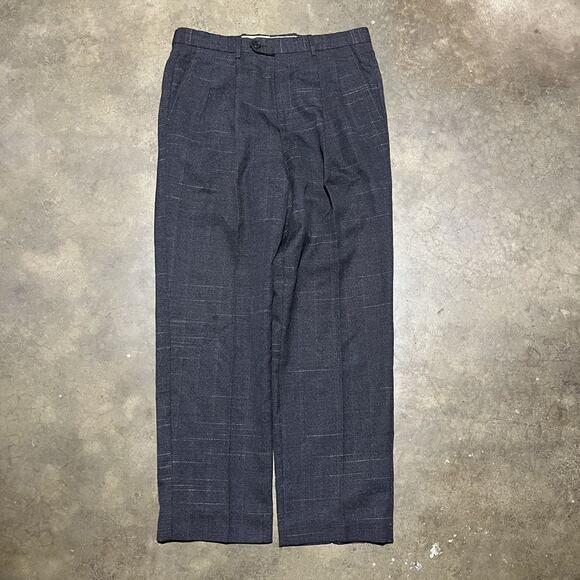 Vintage 70s Grey Fleck Pattern Pleated Trousers 33x30 - Picture 1 of 4